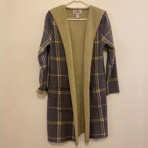 Oliver Green and Grey Plaid hooded cardigan sweater